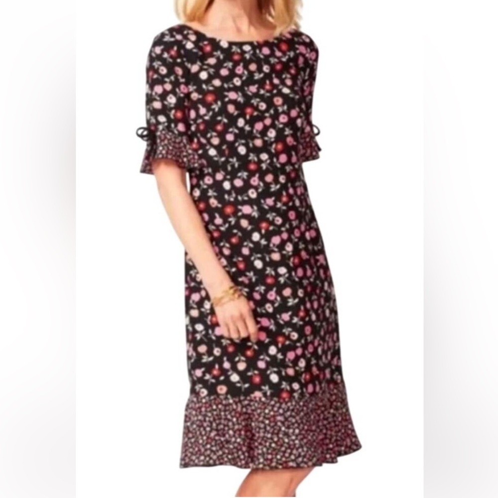 Talbots Black and Pink Floral Midi Dress